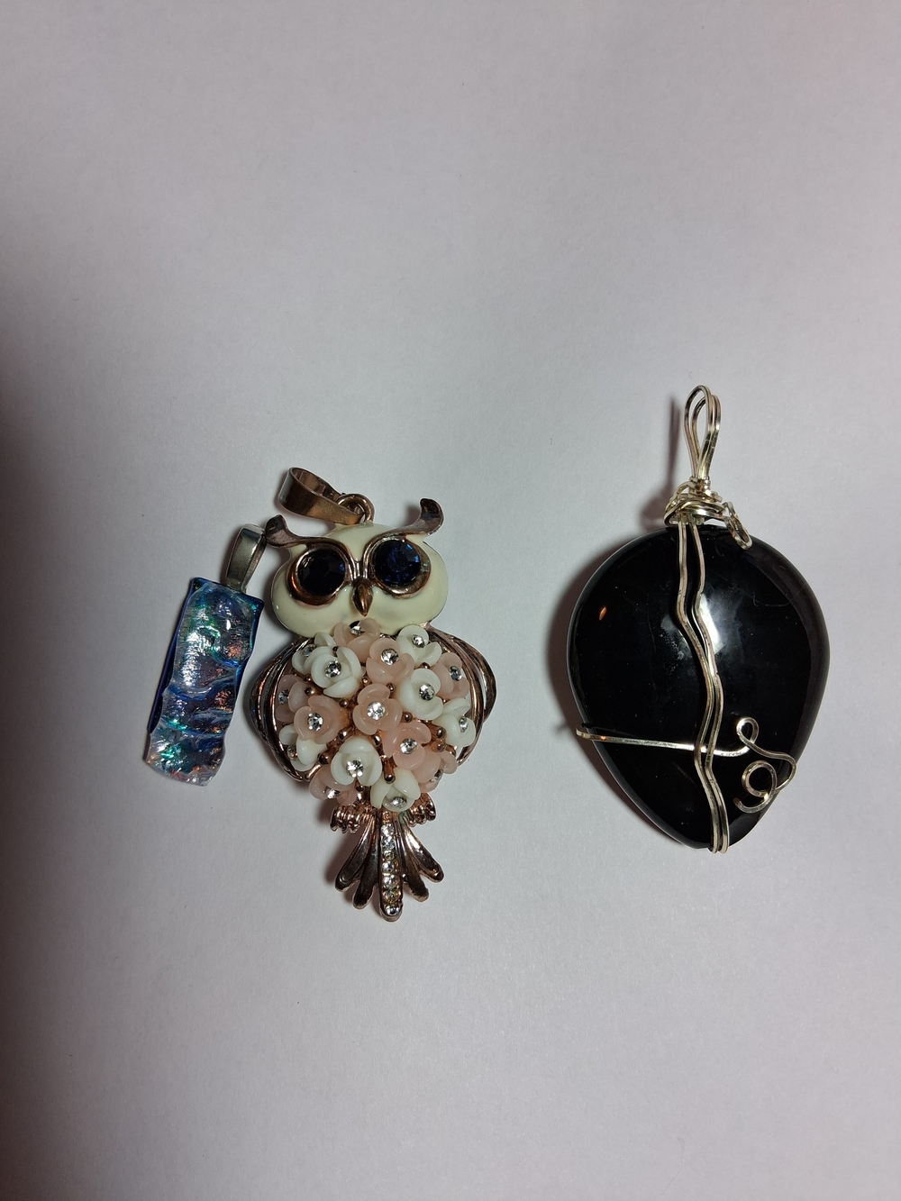 Handmade Owl Floral Pendant Necklace in White and Peach